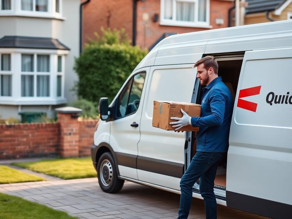 Courier delivering a parcel to a UK home