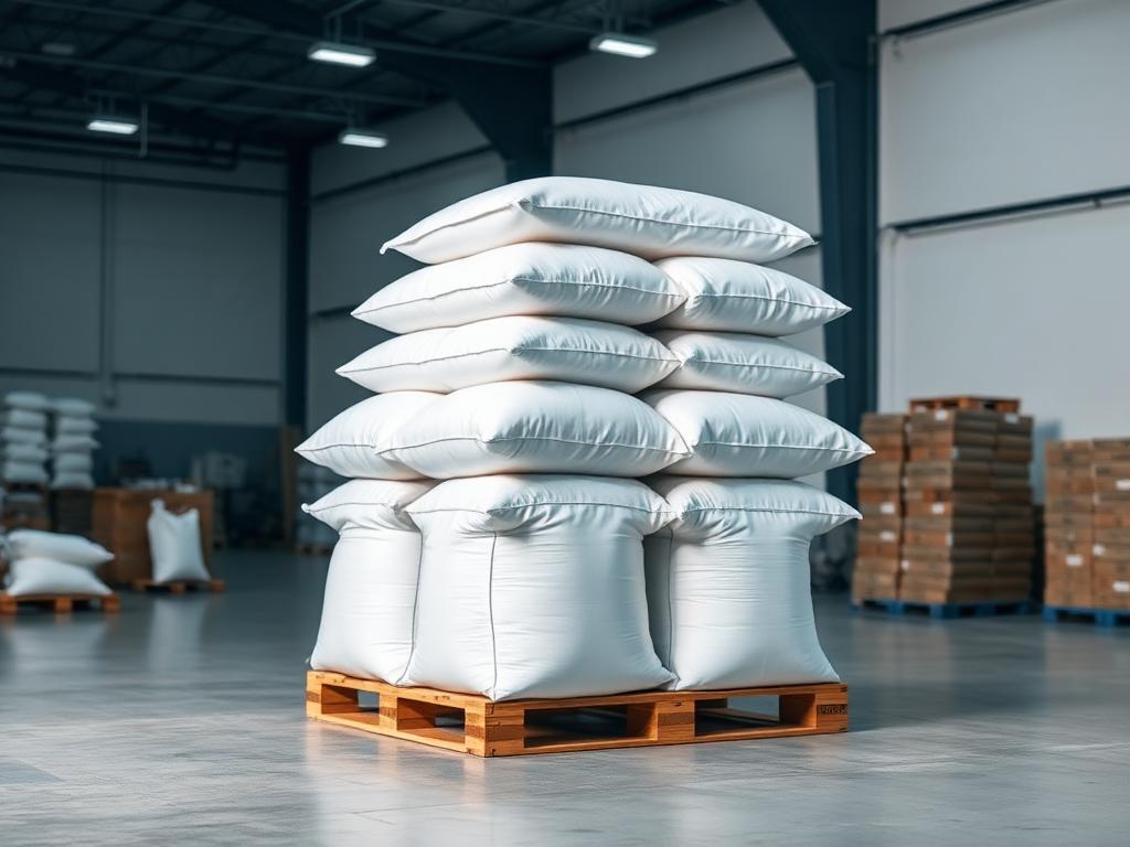 Stacked 25kg sacks on a pallet in a clean warehouse ready for repeat dispatch